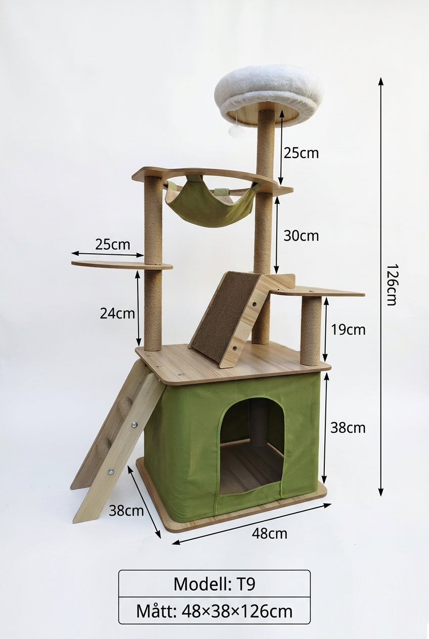 Stor Träklösträd för Katt med Klösmatta i Sisal