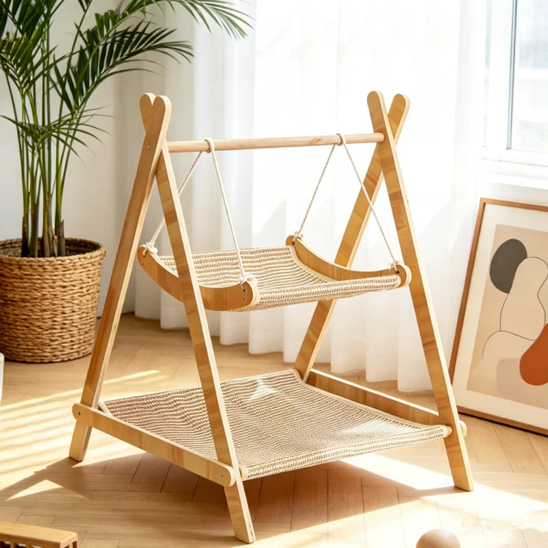 Upphöjd Klösträdmöbel i Trä och Sisal för Katt