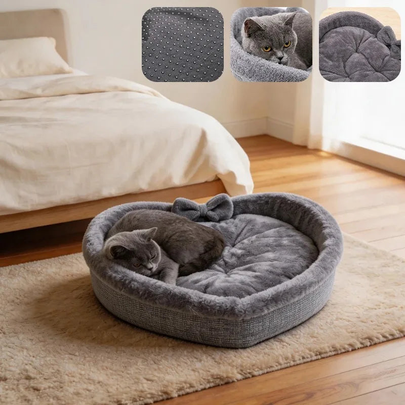 Mysigt Hjärtformat Plyschbädd för Katt och Hund