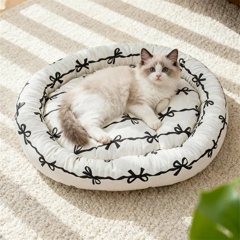 Rund Husdjursbädd med Slöjsmycke för Katt och Liten Hund