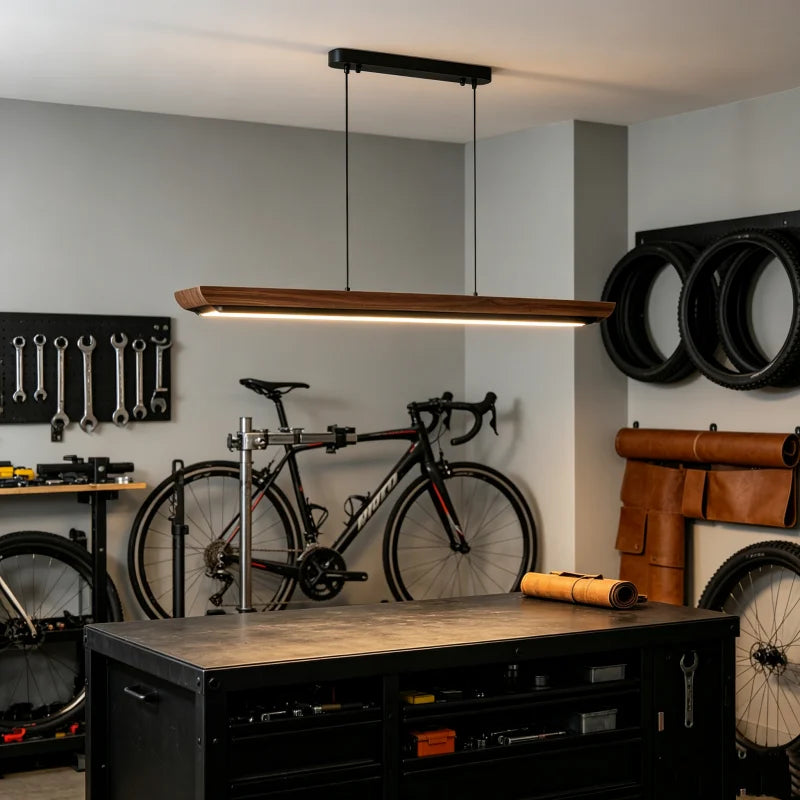 Dimbar LED-pendel i trä och aluminium – Två längder