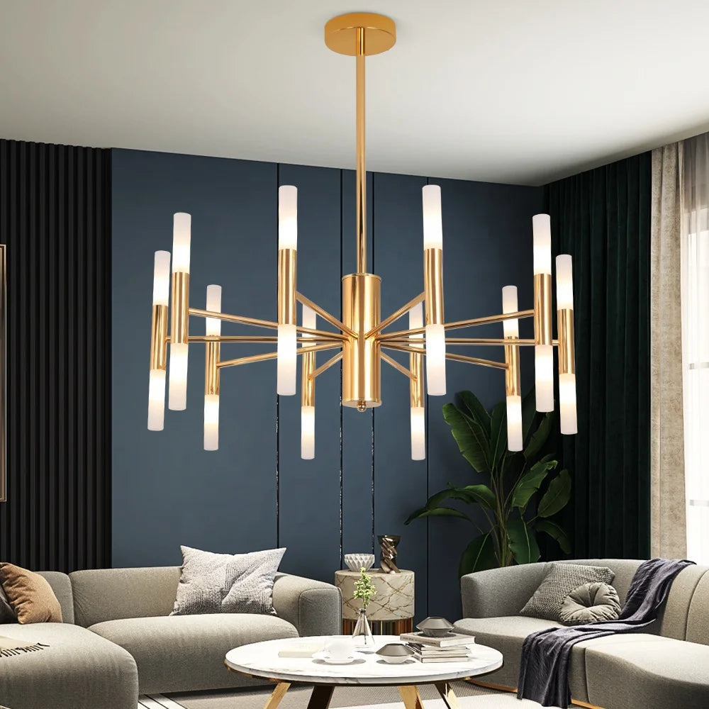 Celeste ljuskrona – Ljusformade detaljer i guldton, Ø68 cm