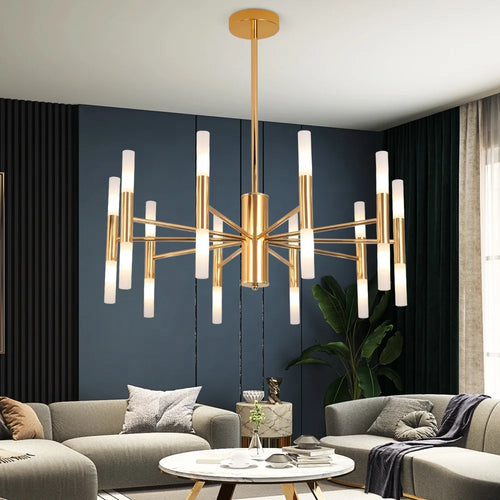 Celeste ljuskrona – Ljusformade detaljer i guldton, Ø68 cm