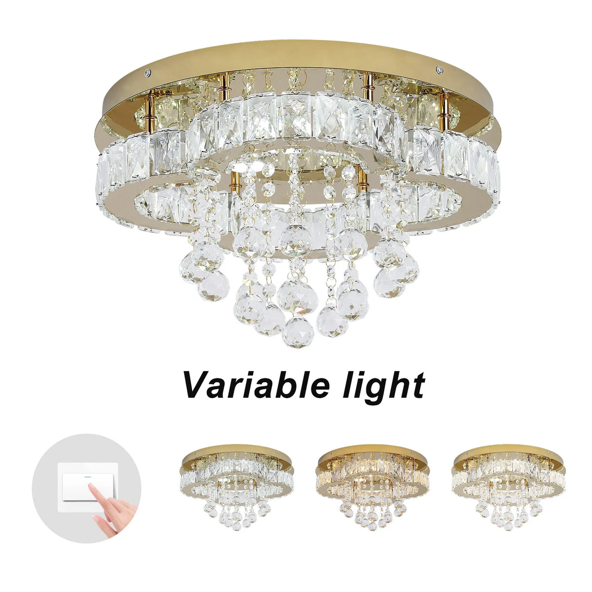 Chic Guld LED Taklampa med Kristall – Dimbar & Ytmonterad