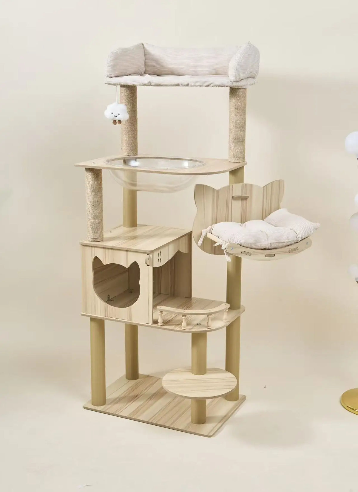 Stor Träklösträd för Katt med Klösmatta i Sisal