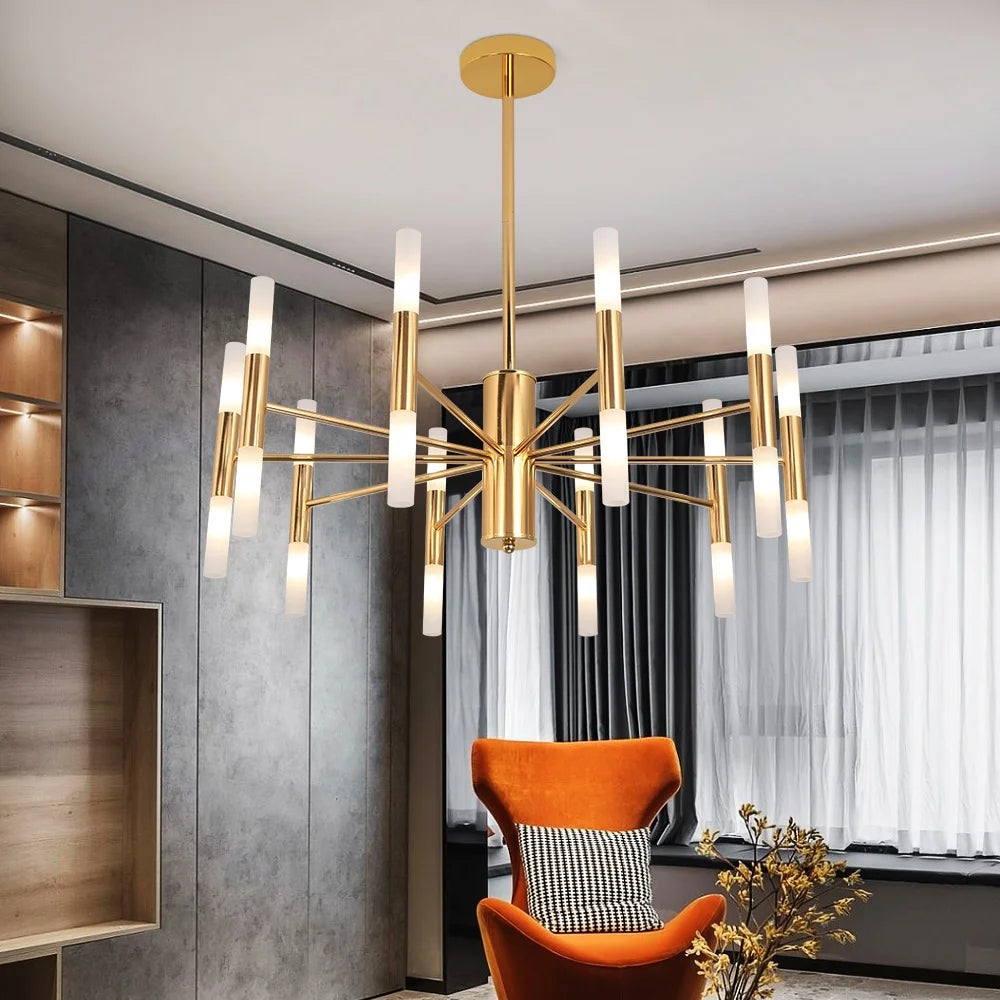 Celeste ljuskrona – Ljusformade detaljer i guldton, Ø68 cm