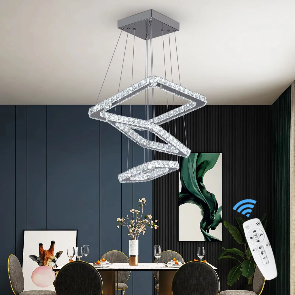 Quadra LED-taklampa – Tre fyrkanter med kristallglans