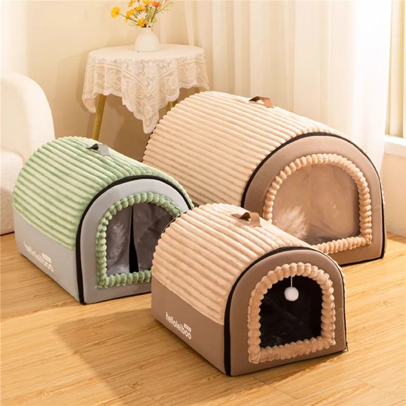 Mysig Semi-Enclosed Plyschbädd för Katt och Hund