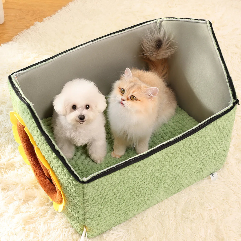 Mysig Semi-Enclosed Plyschbädd för Katt och Hund