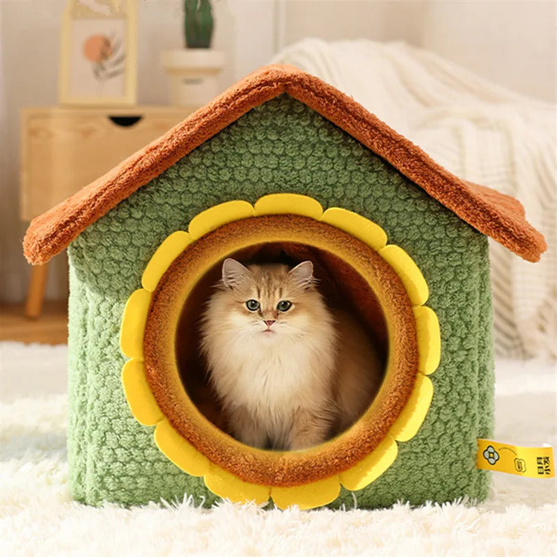 Mysig Semi-Enclosed Plyschbädd för Katt och Hund