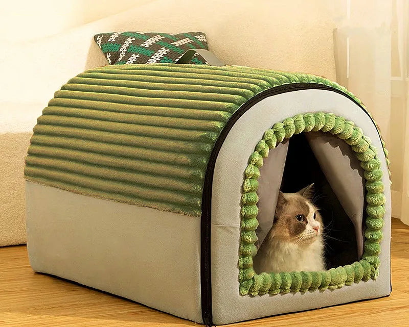 Mysig Semi-Enclosed Plyschbädd för Katt och Hund