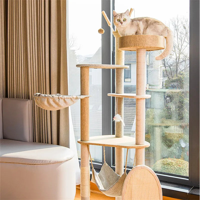 Stor Träklösträd för Katt med Sisalklösmatta