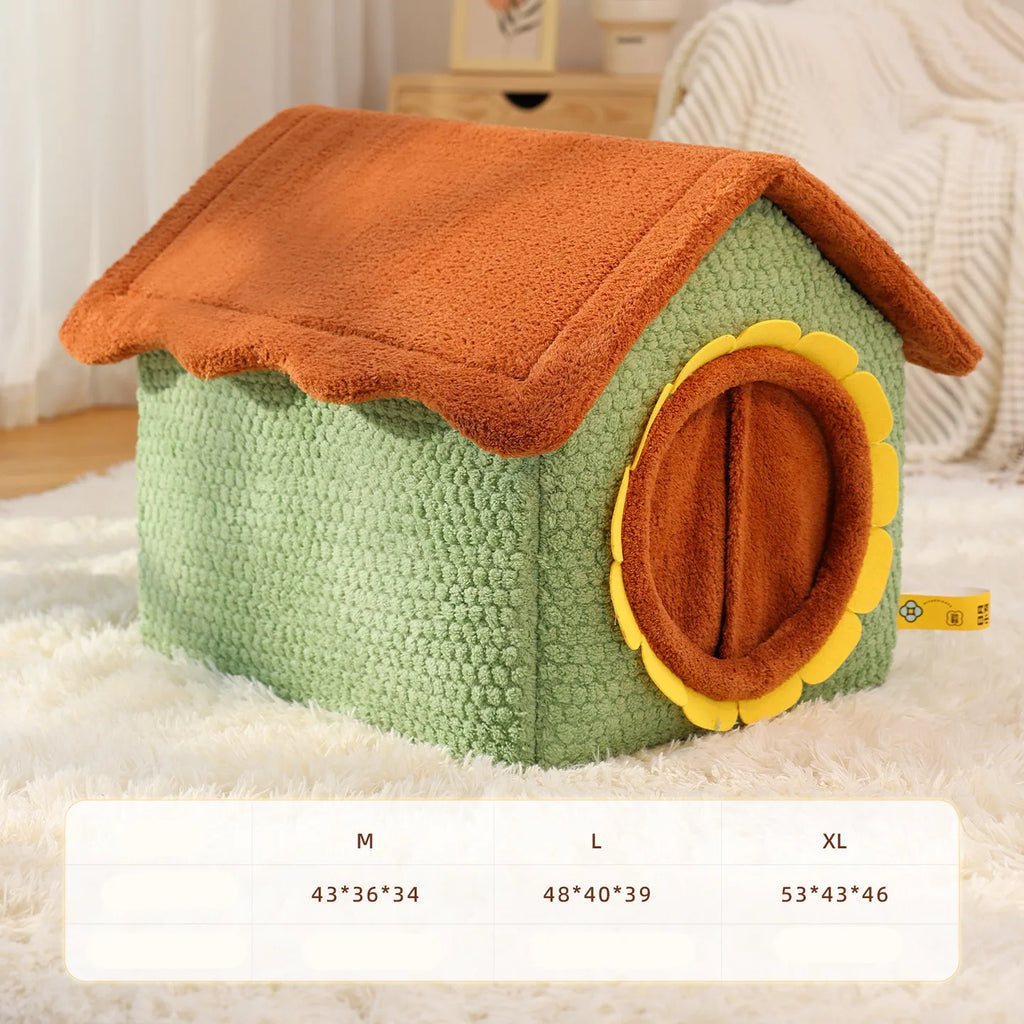 Mysig Semi-Enclosed Plyschbädd för Katt och Hund