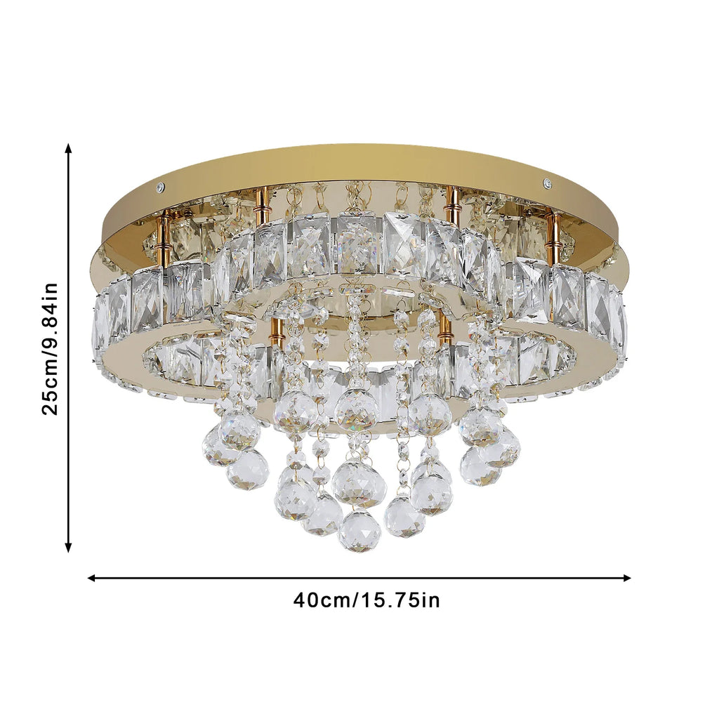Chic Guld LED Taklampa med Kristall – Dimbar & Ytmonterad