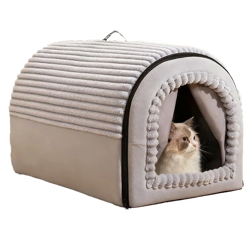 Mysig Semi-Enclosed Plyschbädd för Katt och Hund