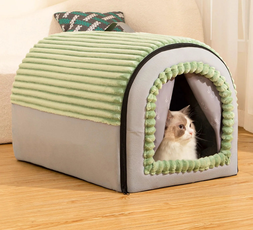 Mysig Semi-Enclosed Plyschbädd för Katt och Hund