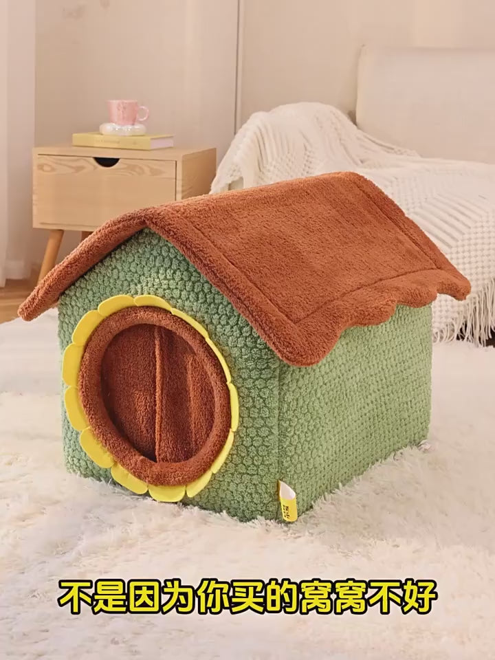 Mysig Semi-Enclosed Plyschbädd för Katt och Hund